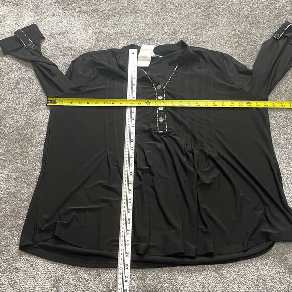 New Directions Blouse shirt womens XXL 2XL Black Long Sleeve Roll Henley New NWT - Picture 10 of 13